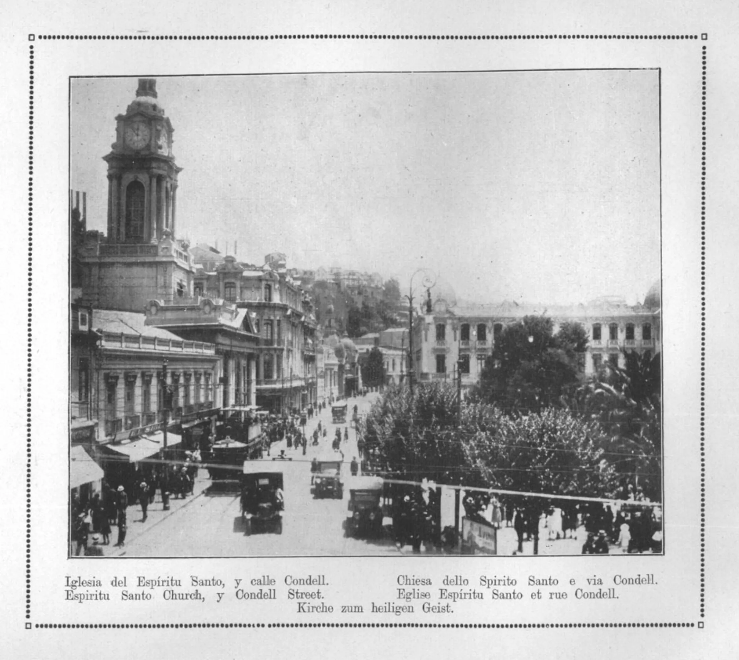 Iglesia del Espíritu Santo y calle Condell, Fuente: Album Valparaíso Panorámico, memoriachilena.cl