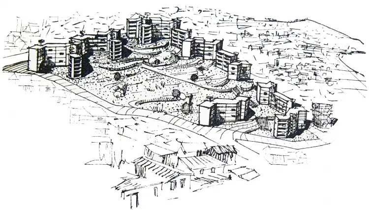 Dibujo de la Población Ignacio Zenteno, en publicación CORVI 1959
